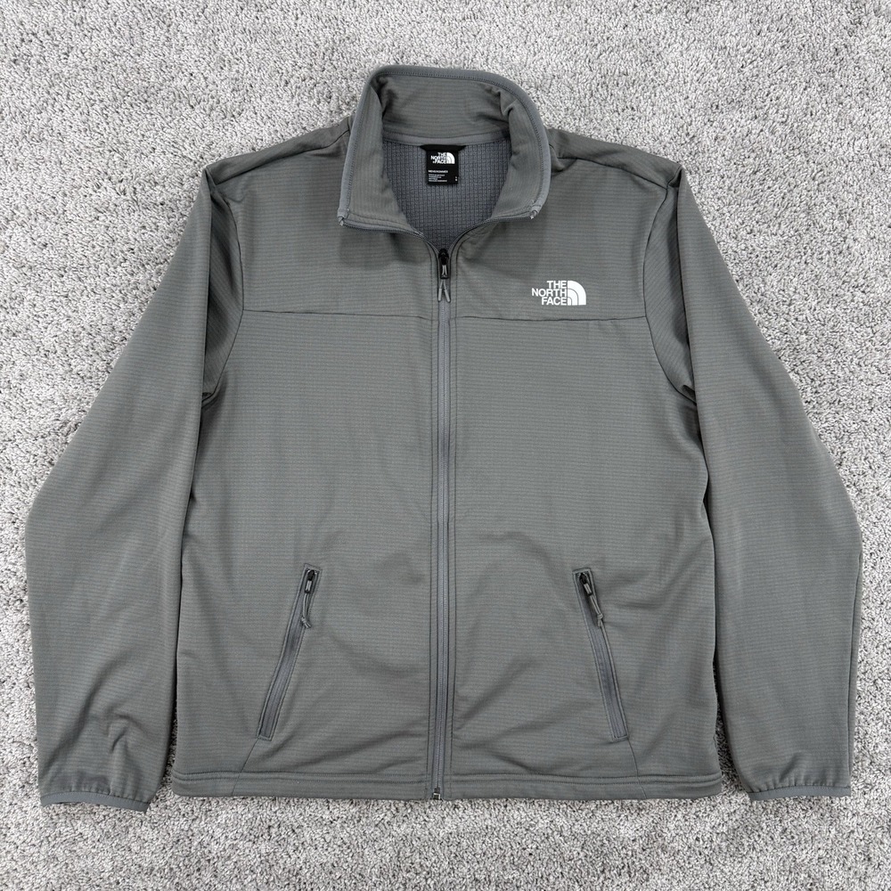The North Face Cedar Trail Grid Fleece Jacket Men's L Gray Full Zip Mid Layer